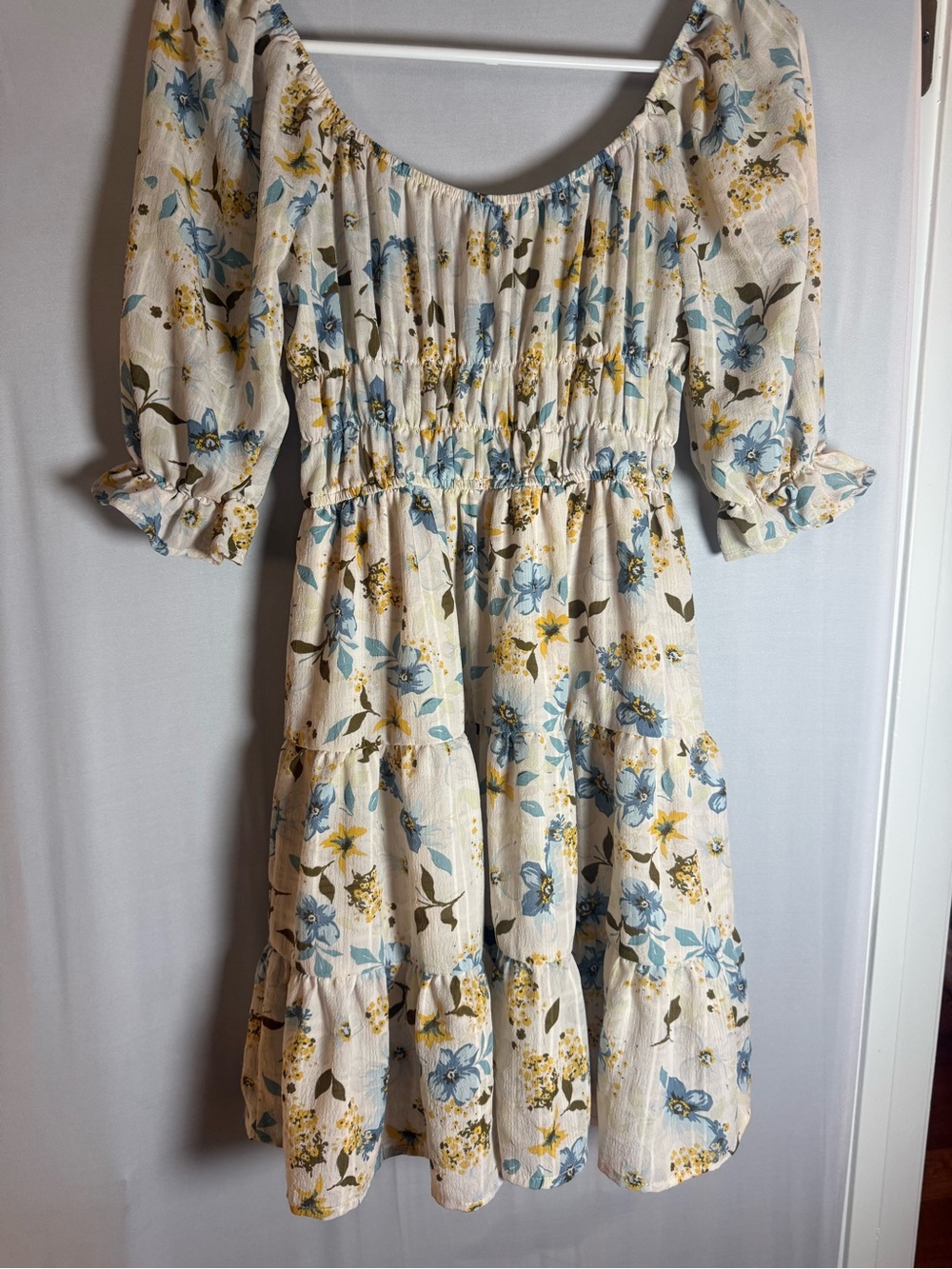 liberty Blue and Cream Floral Tiered Midi Dress - Picture 5 of 5